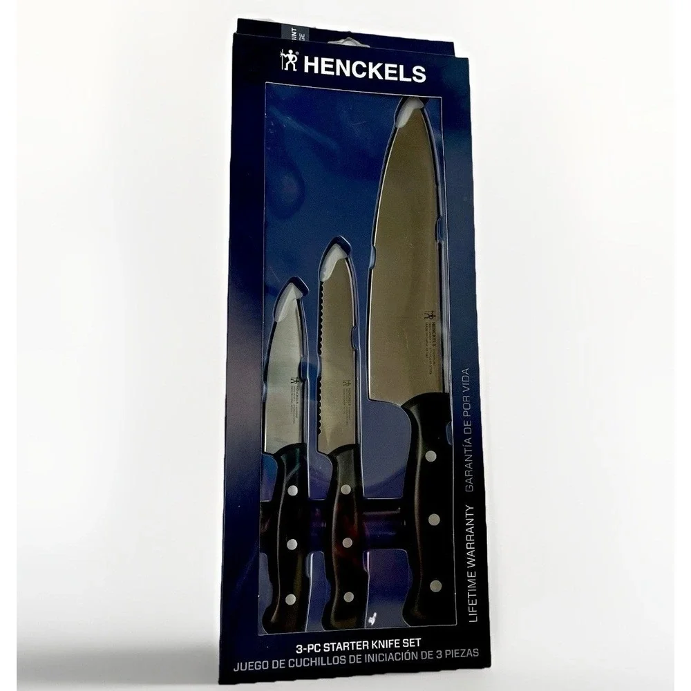 Henckels Fine Edge 3 pc Knife Set Paring, Serrated Utility, Chef Starter Set